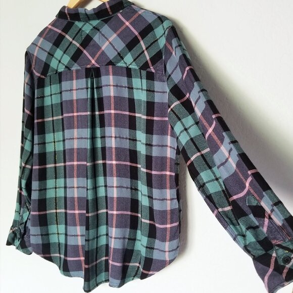 Rails Hunter Teal Navy Pink with Lurex Button down Flannel Shirt Size XL $198 - Picture 13 of 16
